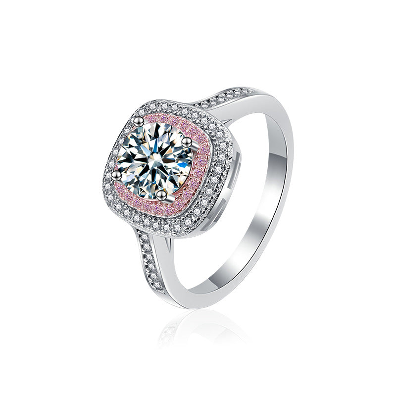 S925 Sterling Silver Sugar Cube Moissanite Ring