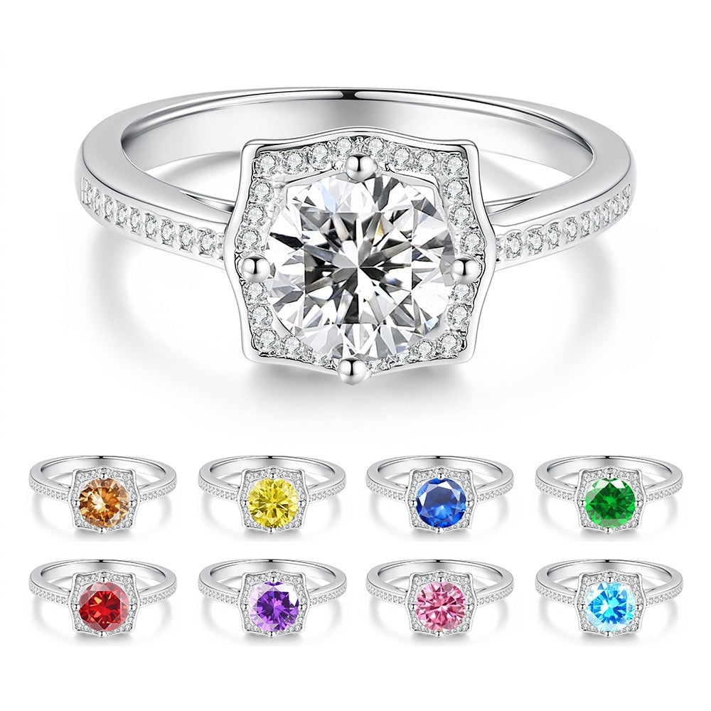 S925 Silver Ring with Square-Cut Colored Moissanite