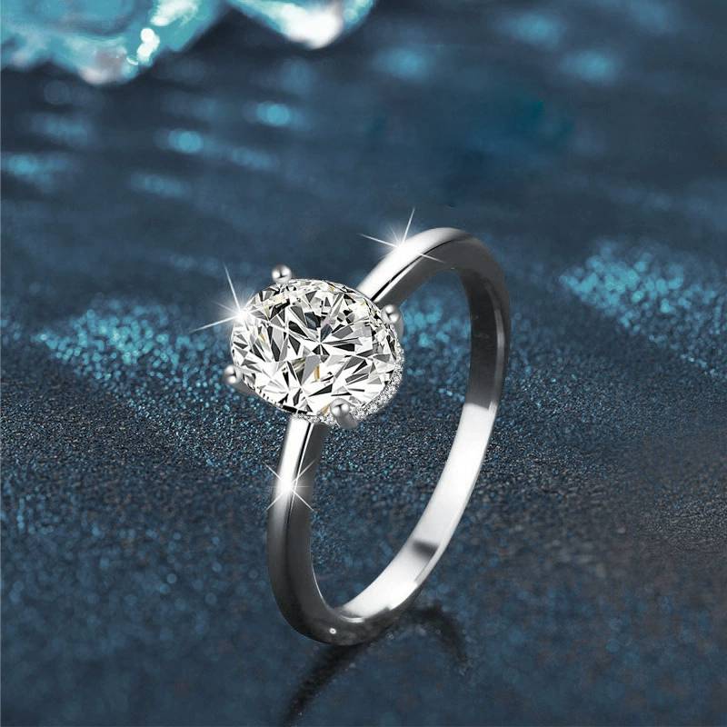 925 Sterling Silver Egg Shaped Moissanite Ring