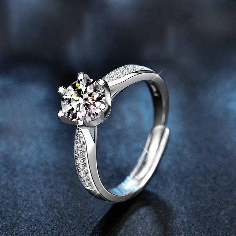 925 Sterling Silver Six-Prong Open Moissanite Ring