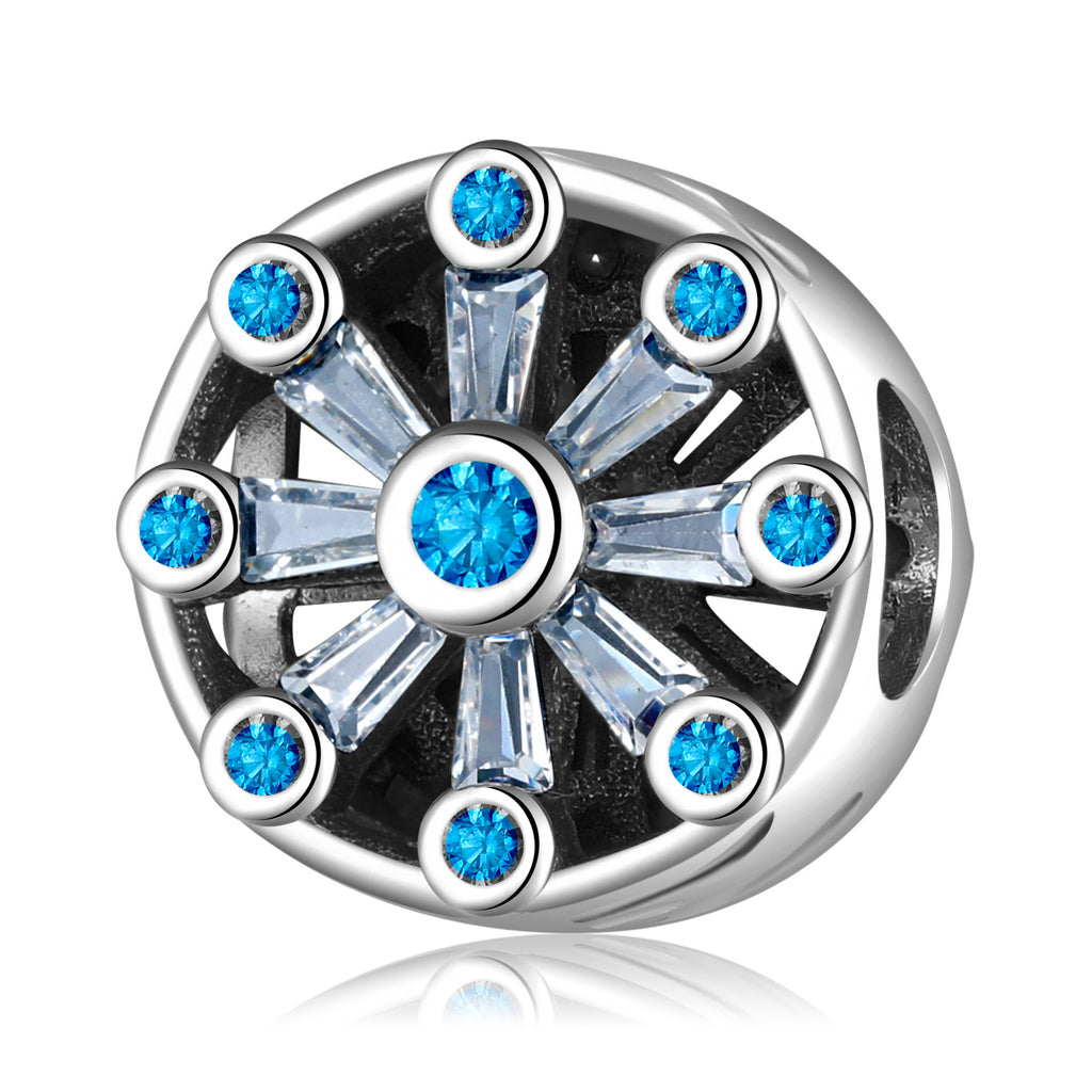 S925 Sterling Silver Snowflake Beaded Blue Zircon Pendant