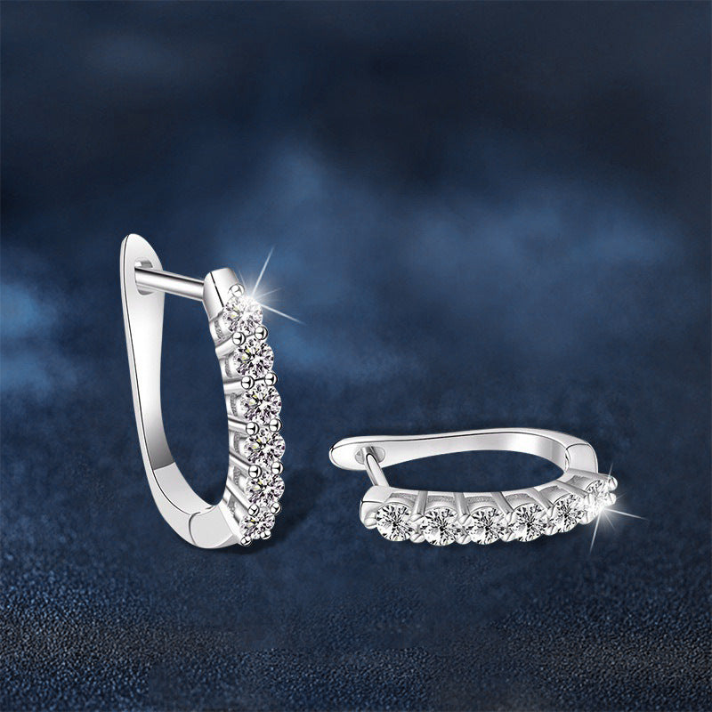 925 Sterling Silver U-Shaped Earrings — Single-Row Moissanite Studs: Simple & Versatile
