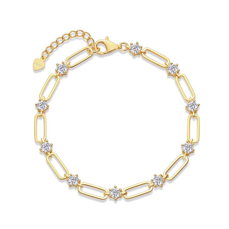 Gold-tone Paperclip-style S925 Silver Moissanite Bracelet