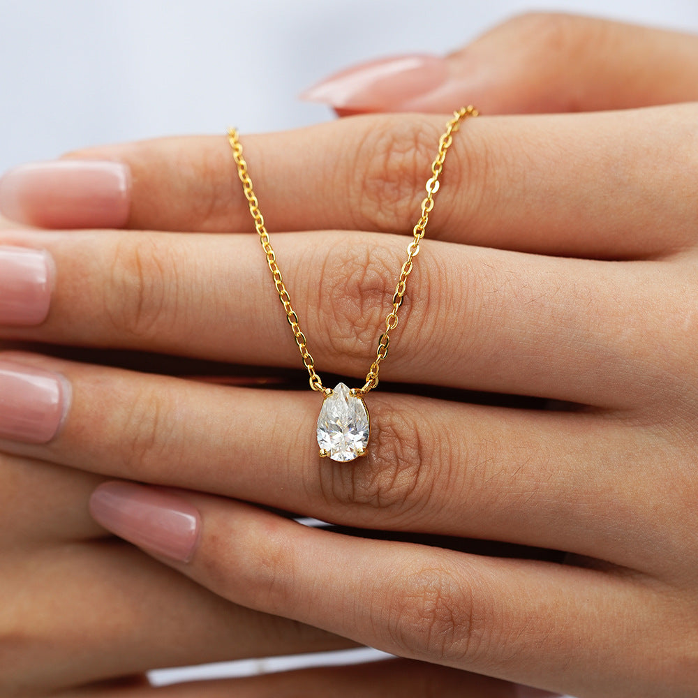 Pear Cut Moissanite Solitaire Necklace in 925 Sterling Silver