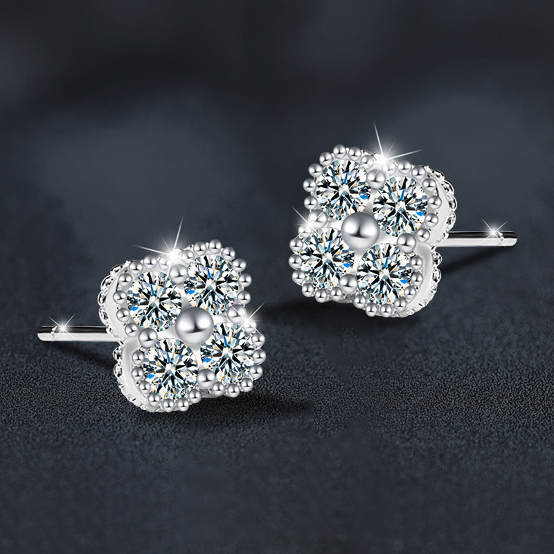 S925 Sterling Silver Moissanite Four-Leaf Clover Stud Earrings