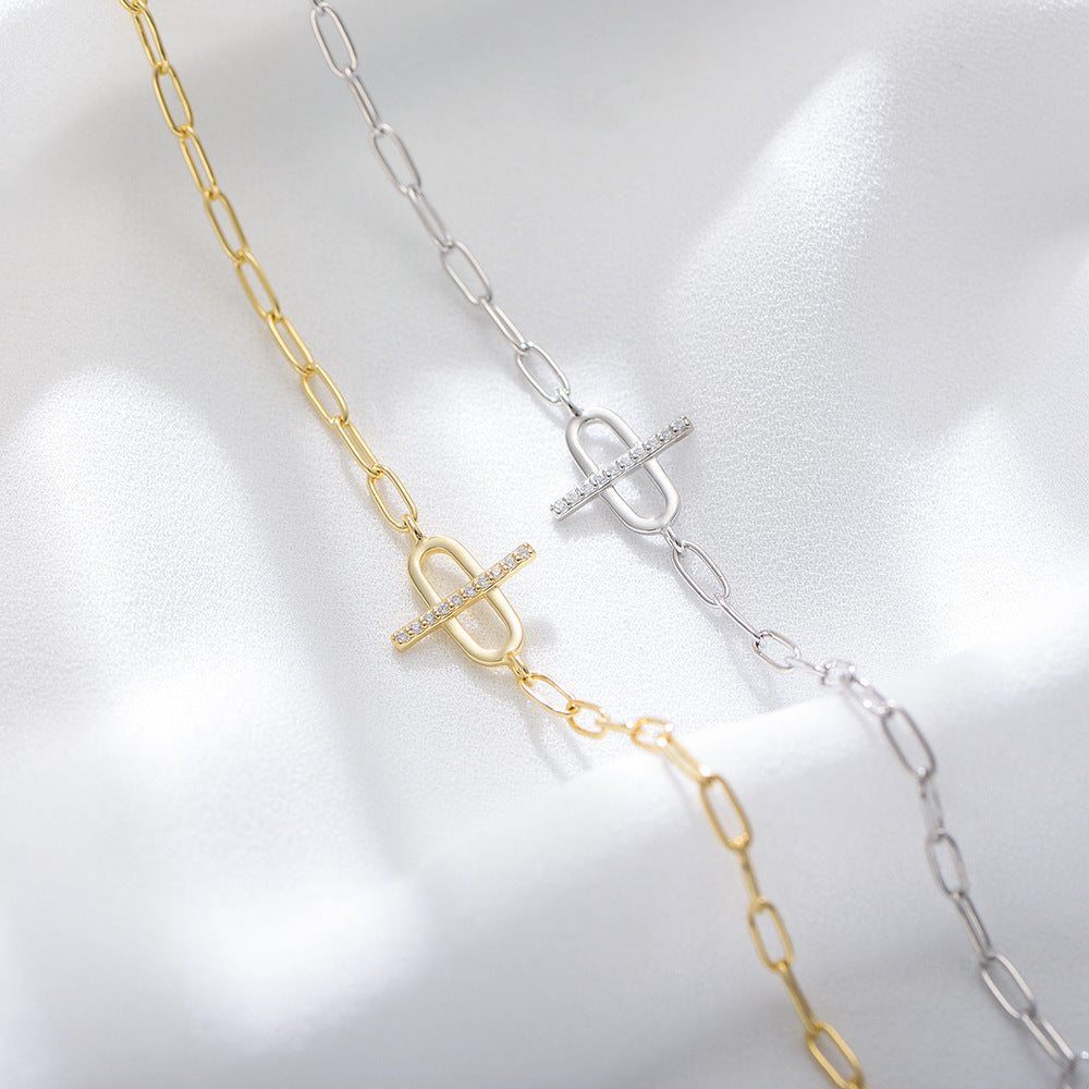 S925 Sterling Silver Slightly Inlaid Zircon Simple Chain Bracelet