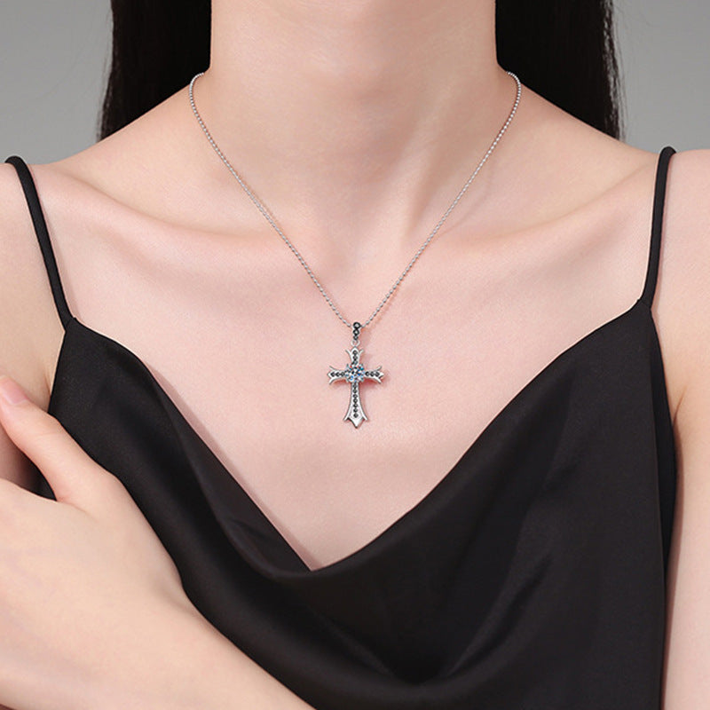 S925 Sterling Silver Moissanite Cross Pendant Necklace