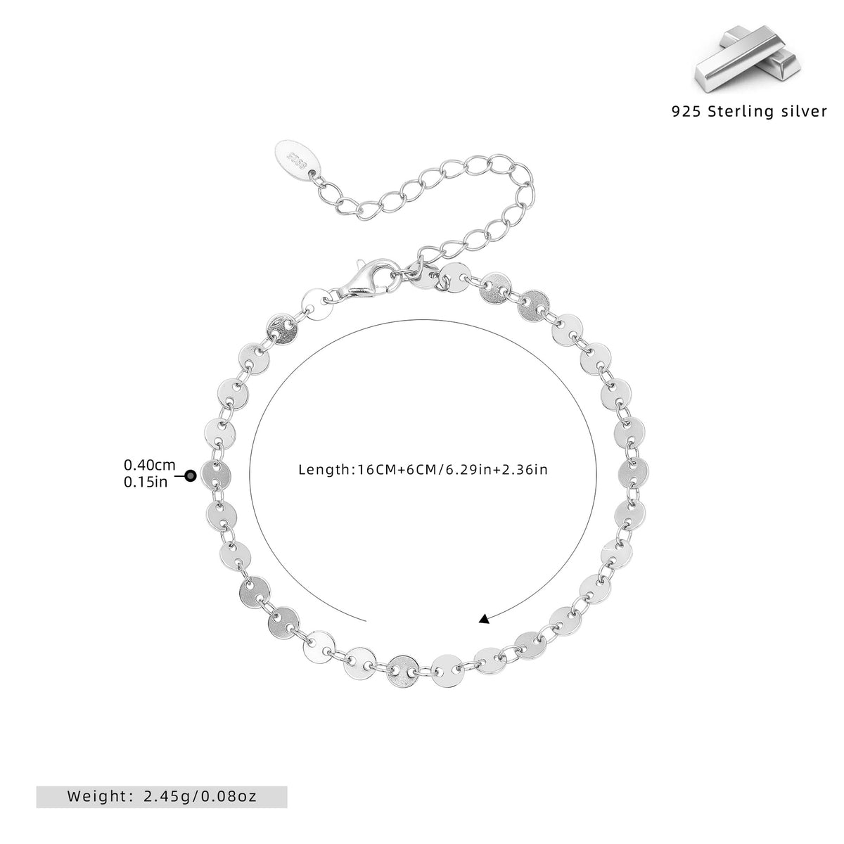 S925 Sterling Silver Disc Bracelet