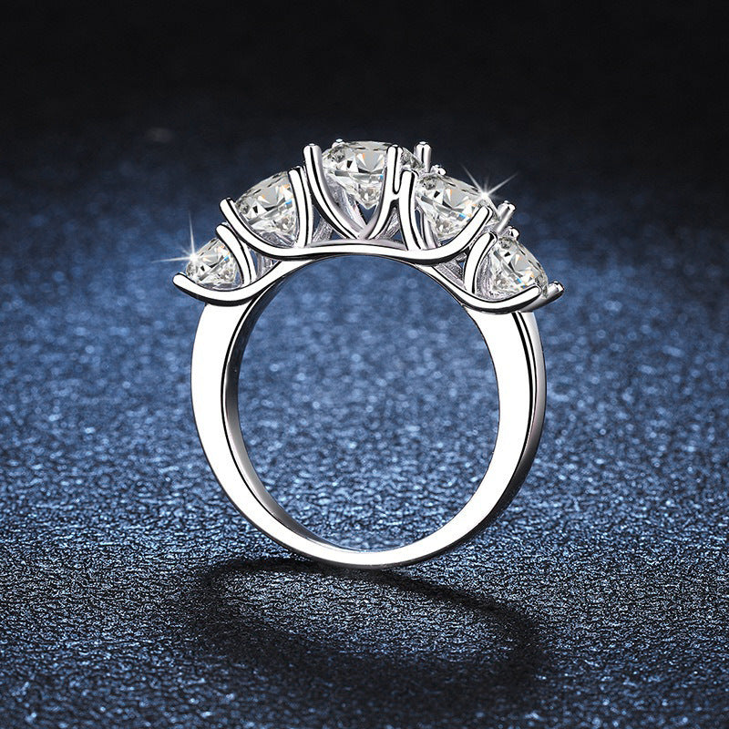 S925 Sterling Silver Five Stone Moissanite Ring