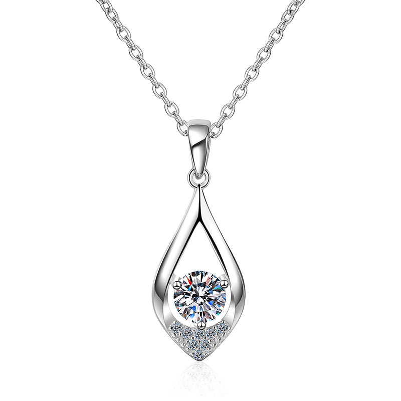 S925 Sterling Silver Moissanite Water Drop Pendant Necklace