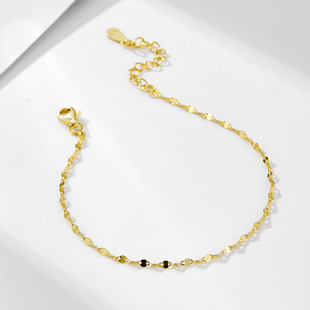 S925 Sterling Silver Plated 14K Gold Simple Bracelet