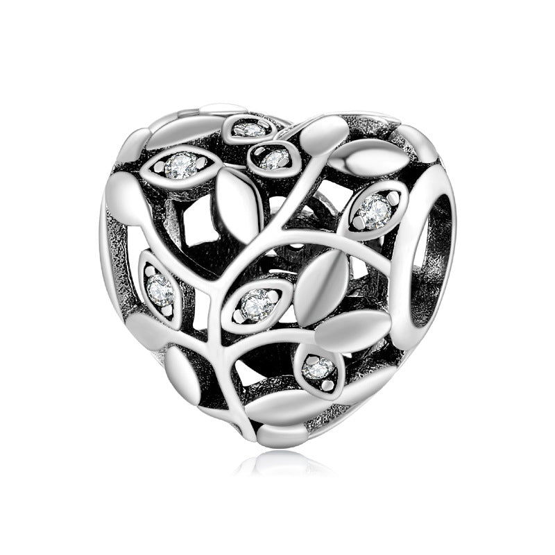 S925 Sterling Silver Loving Heart Shape Hollow Leaf Pattern Zircon Pendant