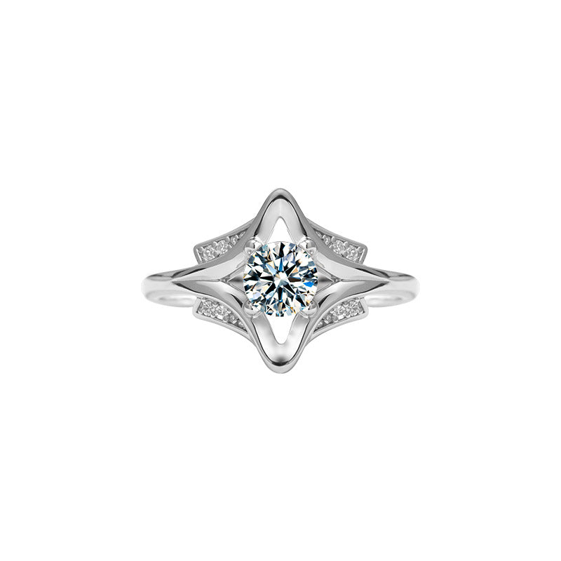 S925 Sterling Silver Four-Pointed Star Moissanite Ring