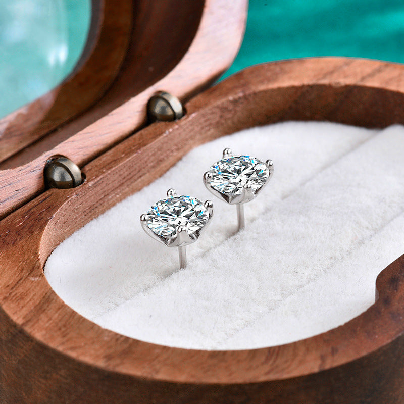 S925 Sterling Silver Flower Bud Four-Prong Moissanite Stud Earrings