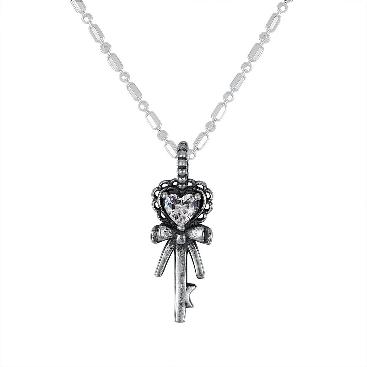 S925 Sterling Silver Halloween Bow & Heart Key Necklace