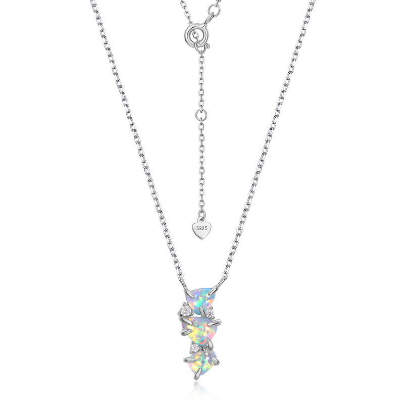 S925 Sterling Silver Magic Color Synthetic Opal Pendant Necklace