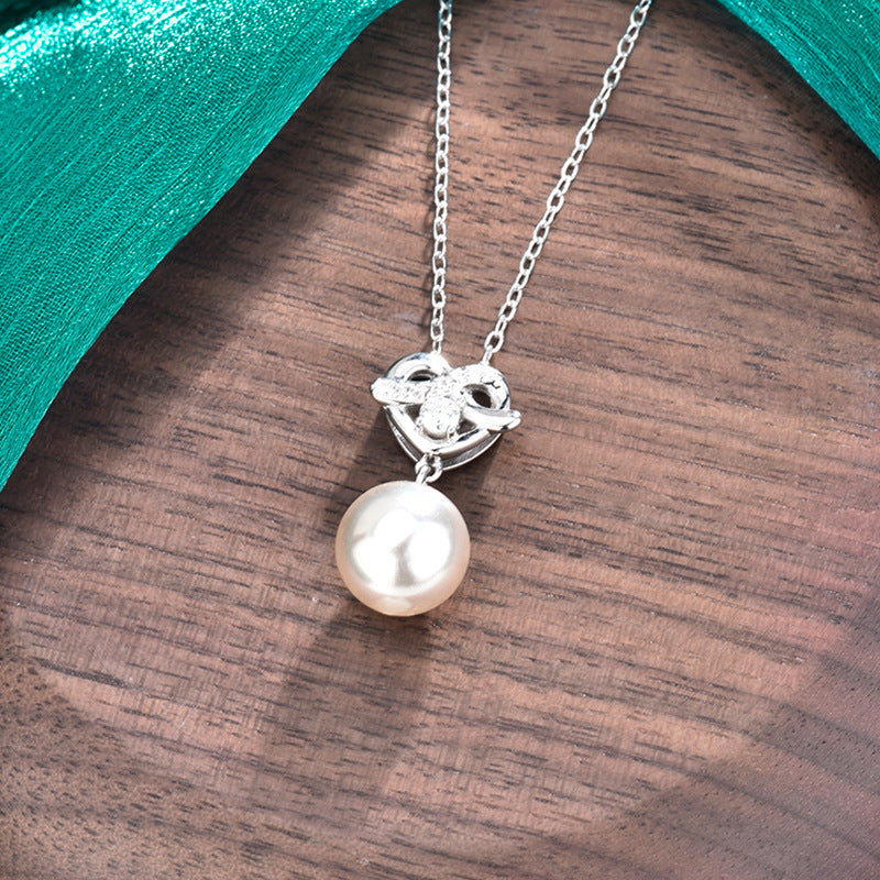 S925 Sterling Silver Moissanite Loving Heart Pearl Pendant Necklace