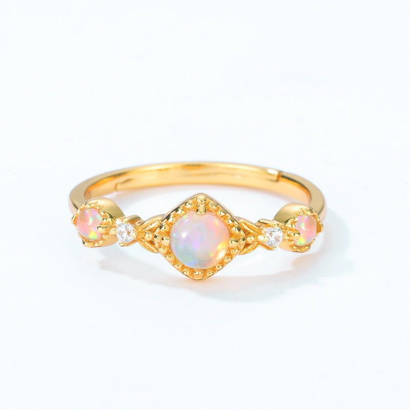 S925 Sterling Silver Gold-Plated Artificial Opal Ring