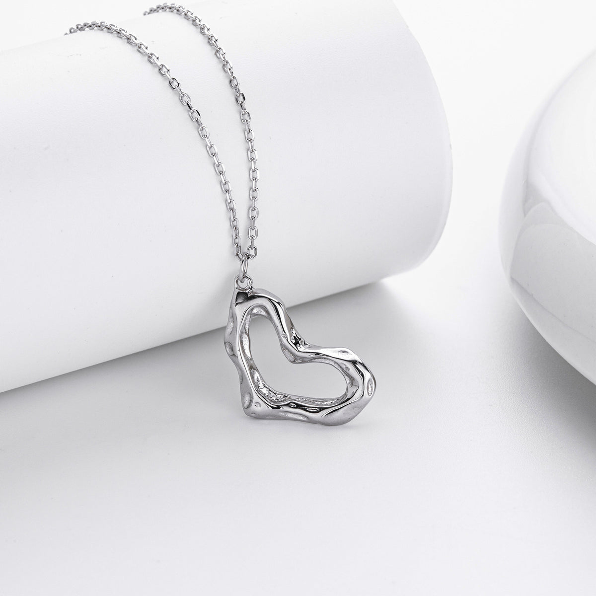 S925 Sterling Silver Irregular Wrinkles Heart Necklace