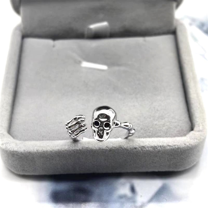S925 Sterling Silver Halloween Skull Open Ring