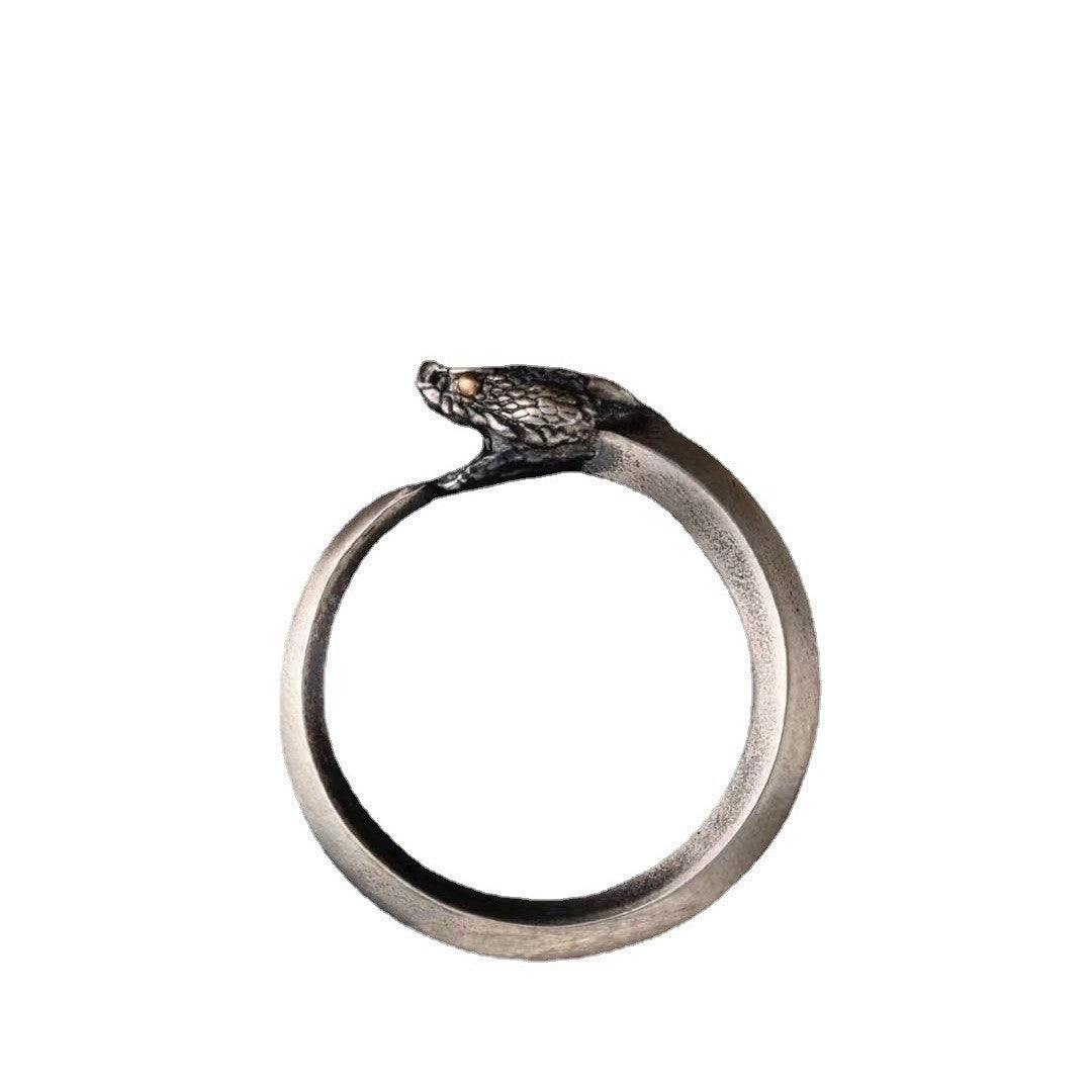 S925 Sterling Silver Halloween Dragon-Serpent "Cycle of Life" Open Ring