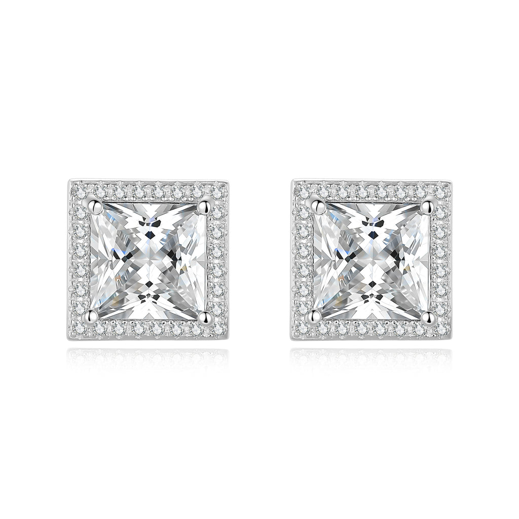 S925 Sterling Silver Square Moissanite Stud Earrings
