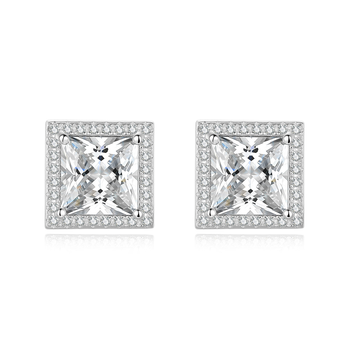 S925 Sterling Silver Square Moissanite Stud Earrings