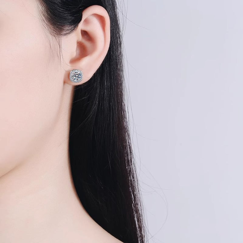 Square Moissanite Stud Earrings in 925 Sterling Silver