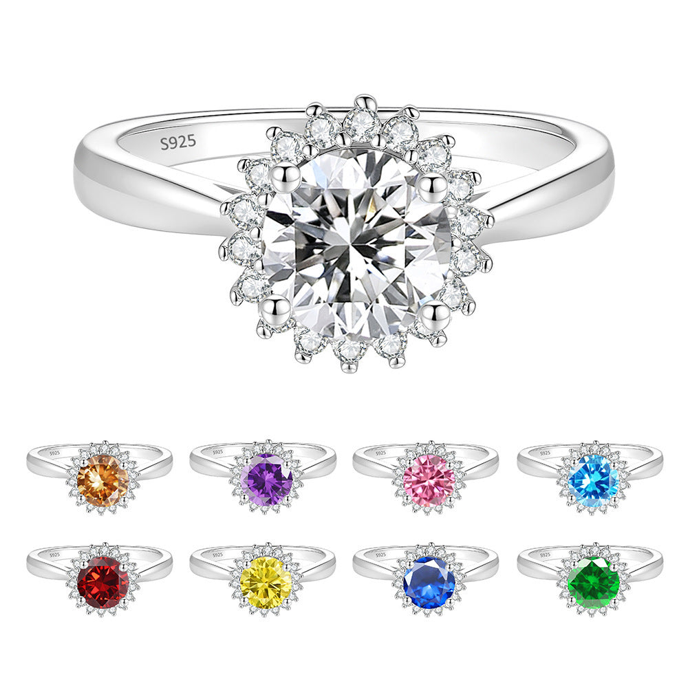 S925 Sterling Silver Sunflower Ring with Colorful Moissanite