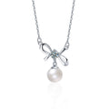 S925 Sterling Silver Moissanite Bowknot Pearl Necklace