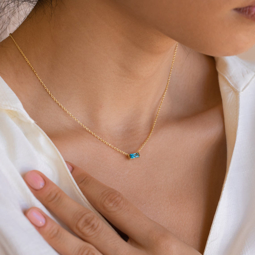 S925 Sterling Silver Zircon Inlaid Twelve Birthstone Pendants Clavicle Necklaces