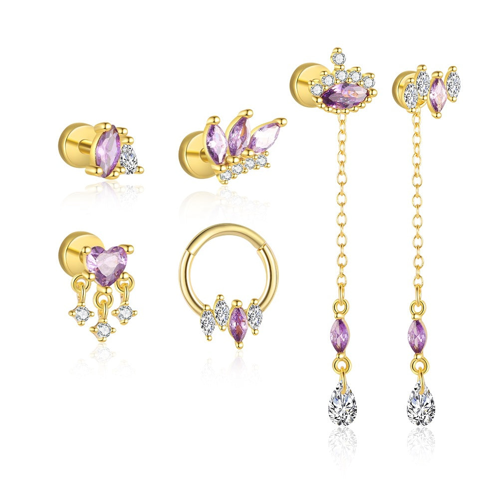S925 Sterling Silver Purple Zircon Stud Earrings