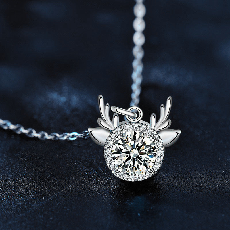 S925 Sterling Silver Moissanite Deer Pendant Necklace