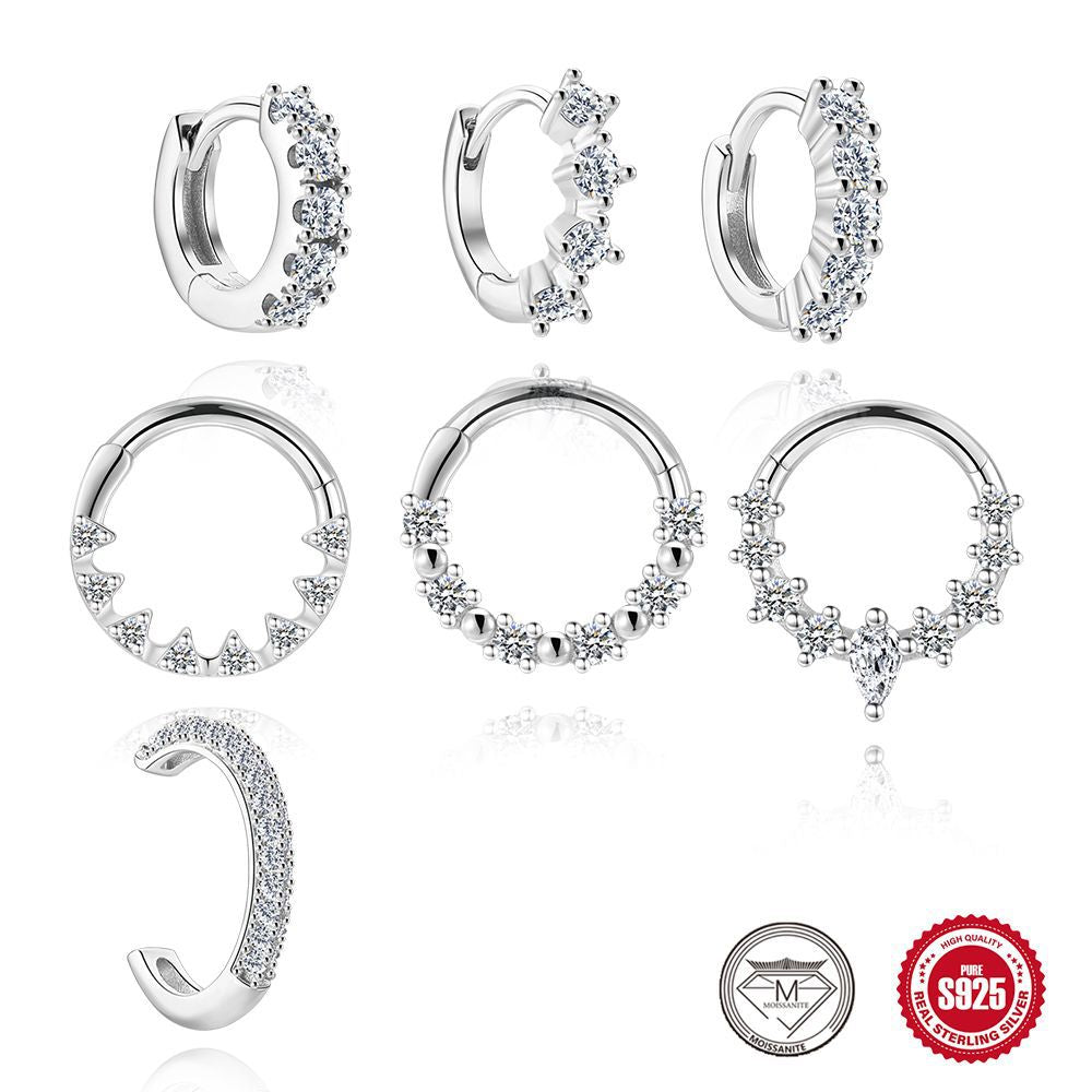 S925 Sterling Silver Micro-Pave Moissanite Non-Pierced Ear Cuff(Single unit)