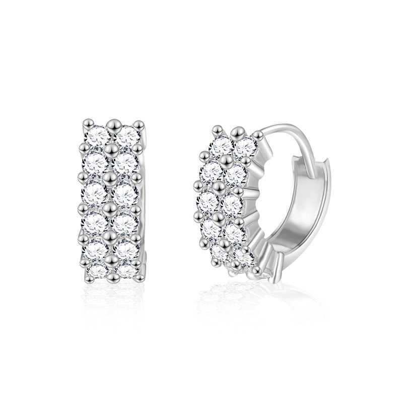 S925 Sterling Silver Earrings Set with Double Rows of Moissanite
