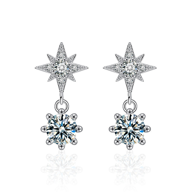 Moissanite Star of David Stud Earrings — S925 Sterling Silver, Minimalist Style