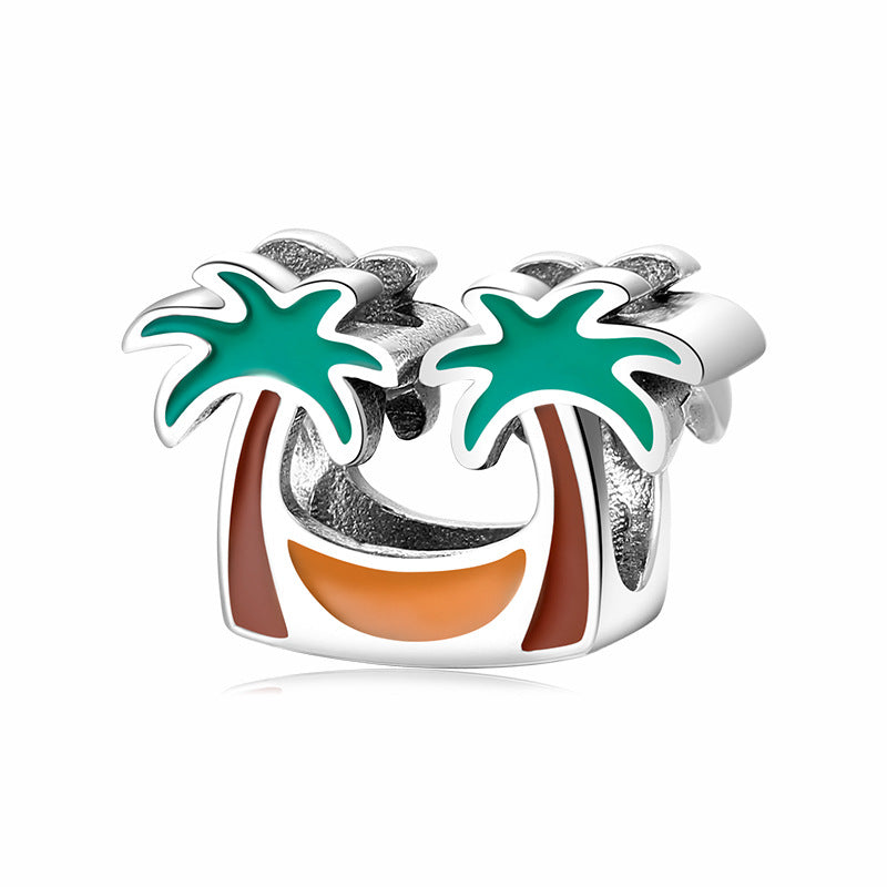 S925 Sterling Silver Coconut Hammock Beaded Pendant