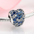 S925 Sterling Silver Zircon Blue Sparkling Heart Bead Pendant