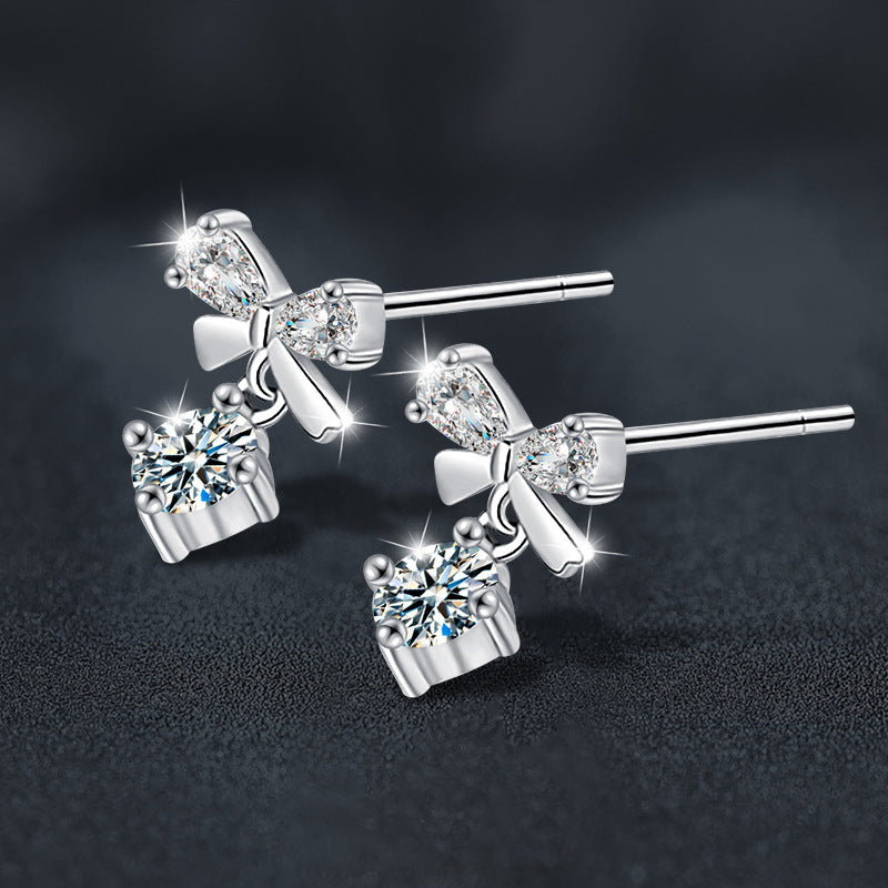 S925 Sterling Silver Moissanite Bow Stud Earrings