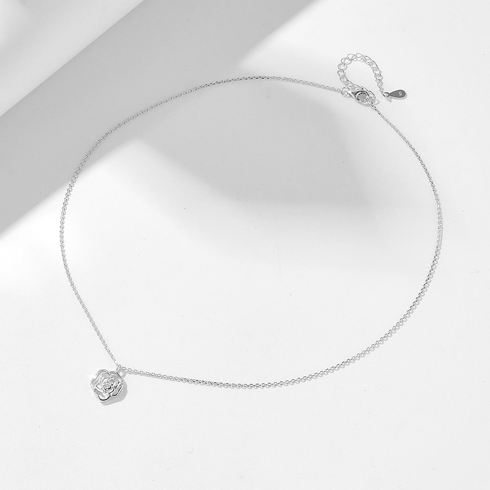 S925 Sterling Silver Retro Hollow Rose Zircon Necklace