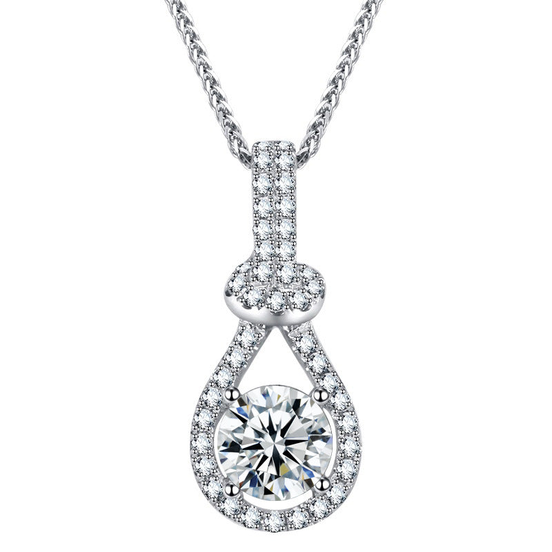 S925 Sterling Silver Moissanite Diamond Inlaid Water Drop Pendant Necklace