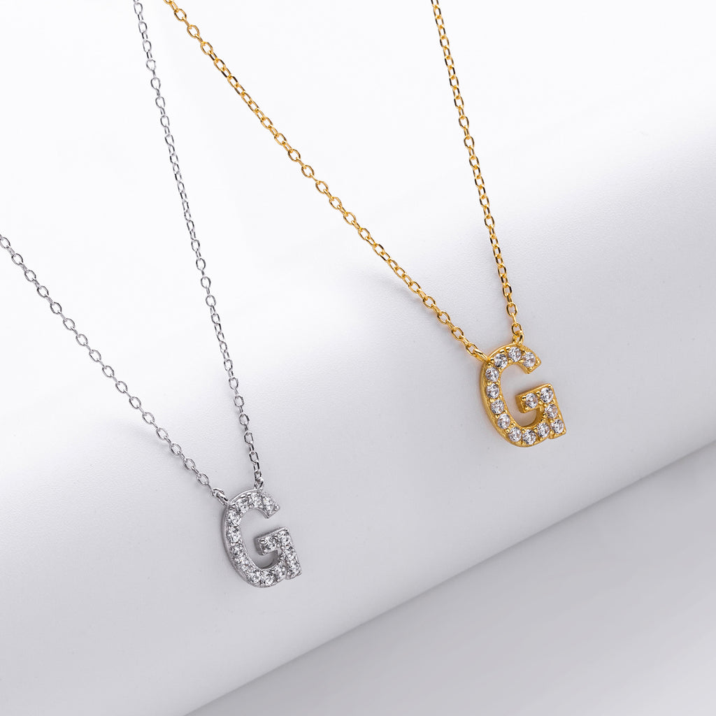 S925 Sterling Silver Simple Diamond Necklace with English Letters
