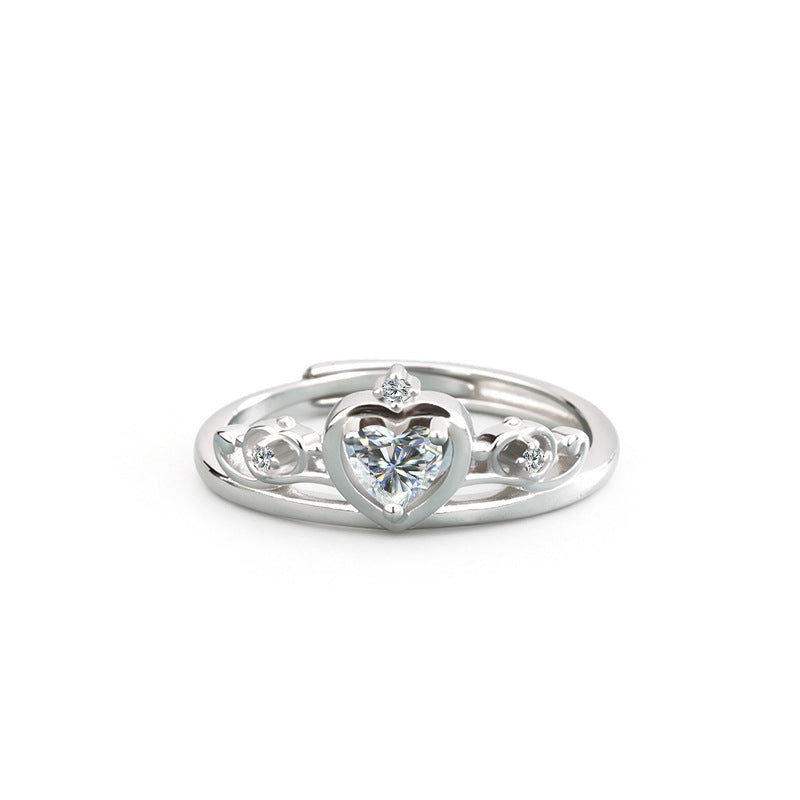 S925 Sterling Silver Heart-Shaped Crown Moissanite Ring