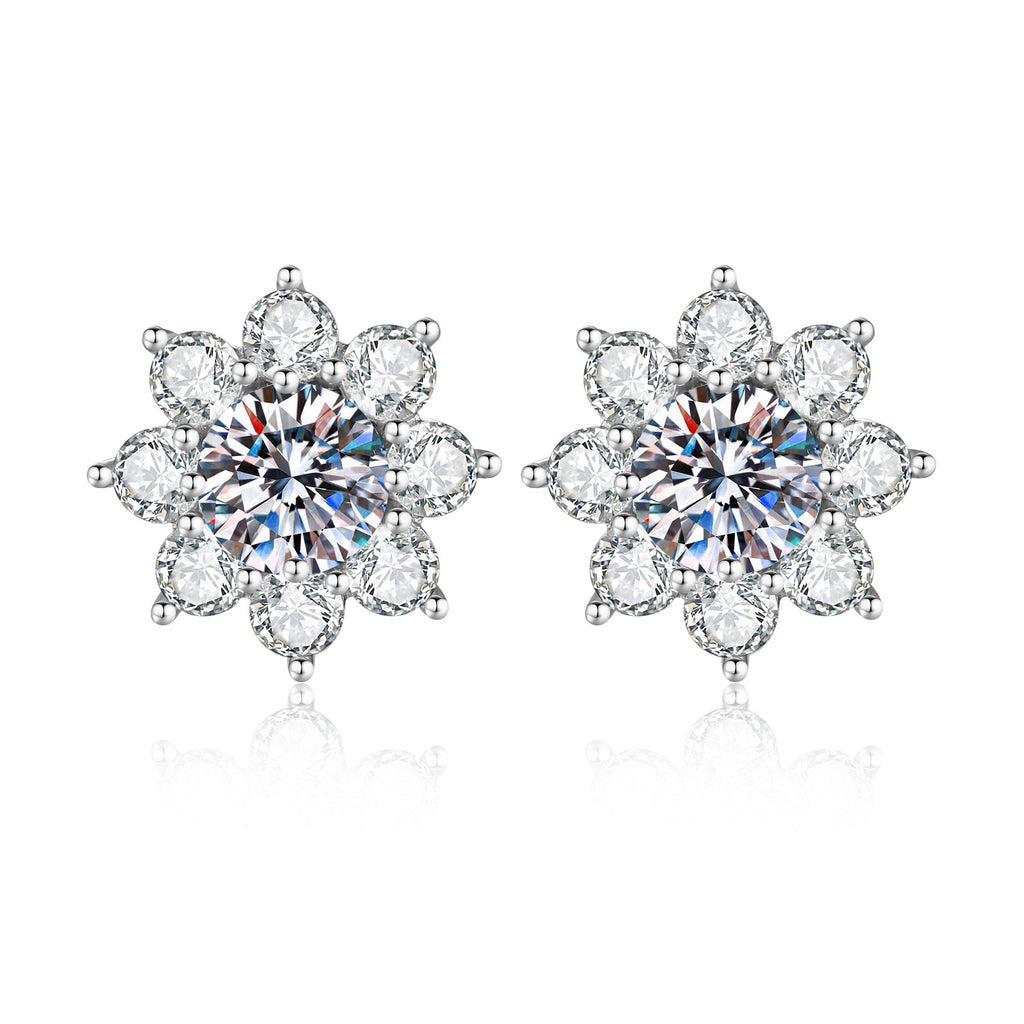 S925 Sterling Silver Sunflower Moissanite Stud Earrings