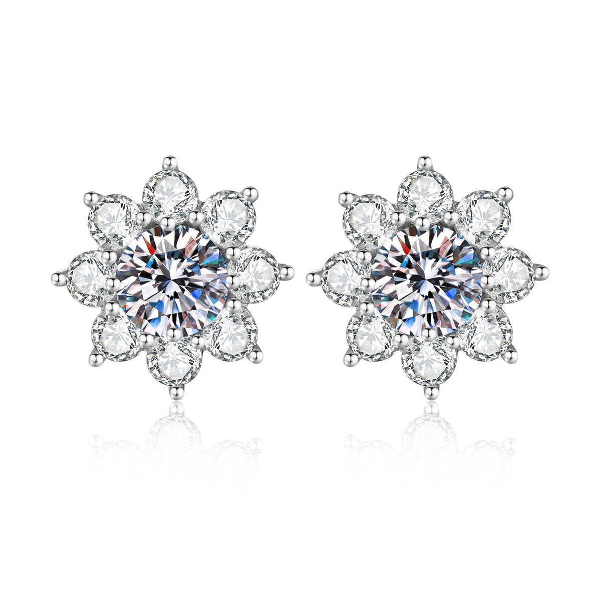 S925 Sterling Silver Sunflower Moissanite Stud Earrings