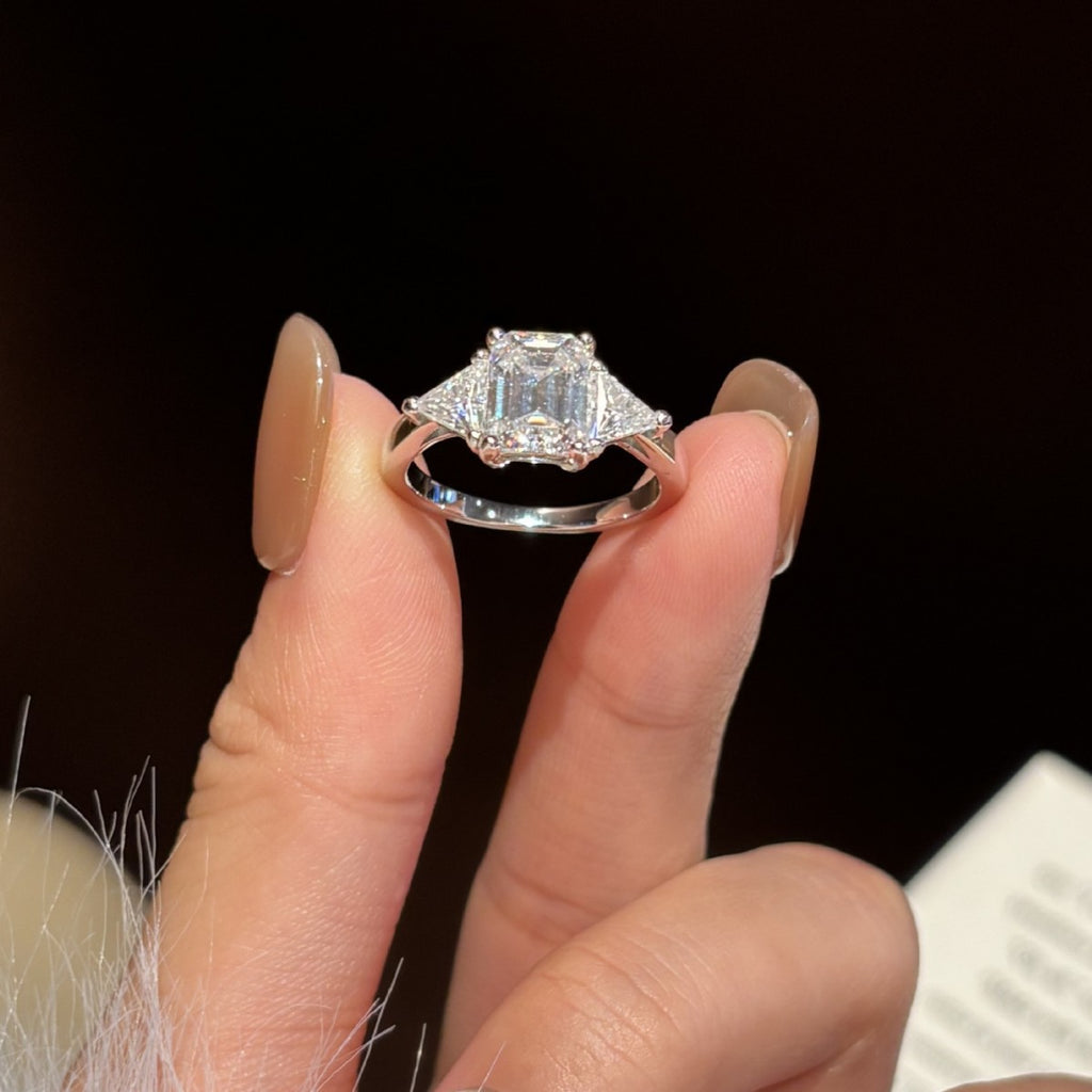 S925 Silver Rectangular Ring with Colored Moissanite