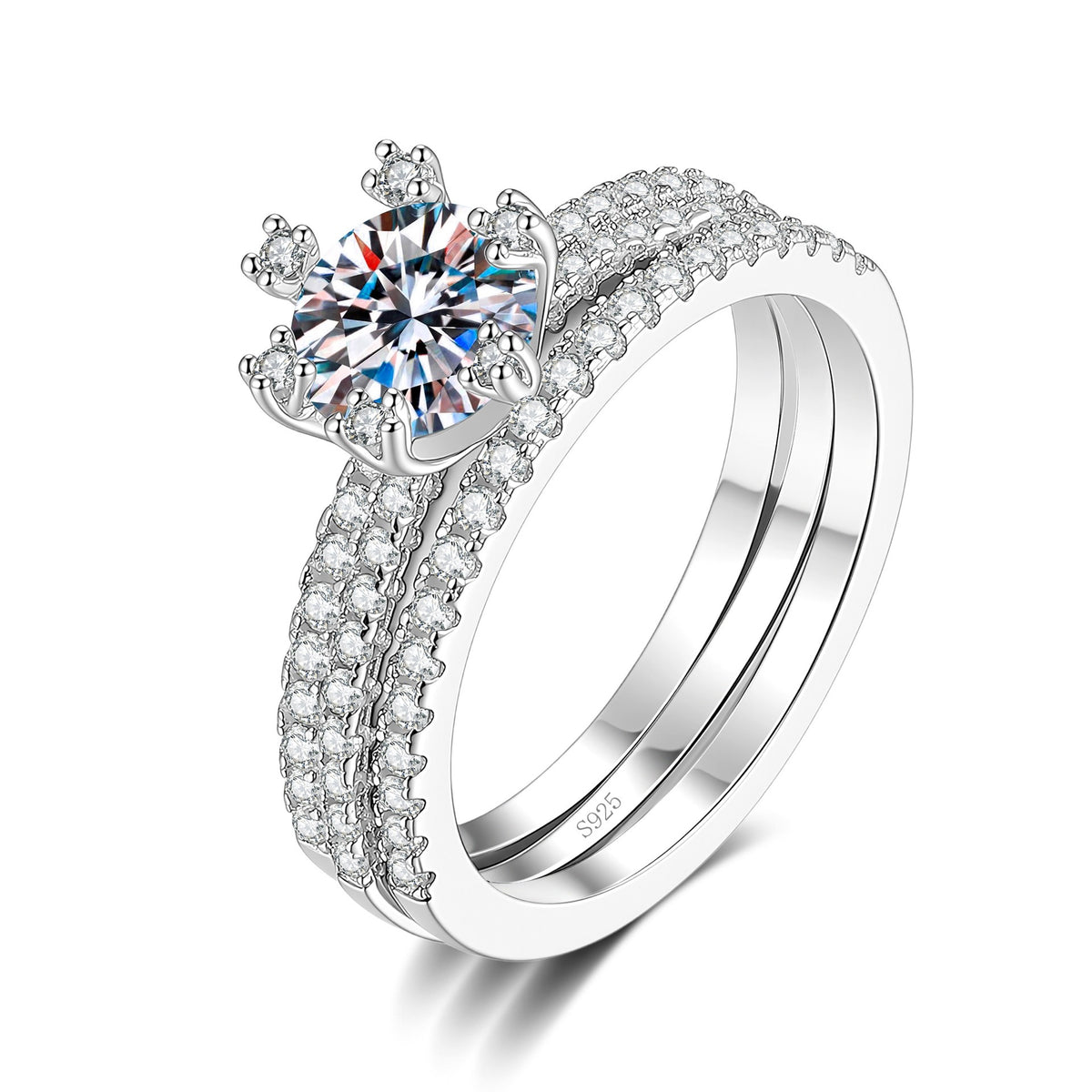 925 Sterling Silver Three-Row Moissanite Ring