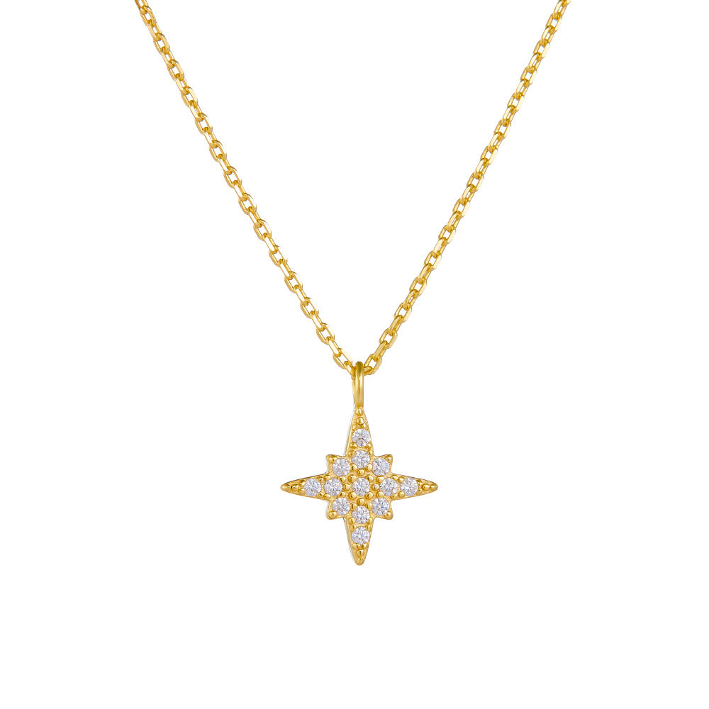 S925 Sterling Silver Full Zircon Inlaid Eight Awn Star Necklace