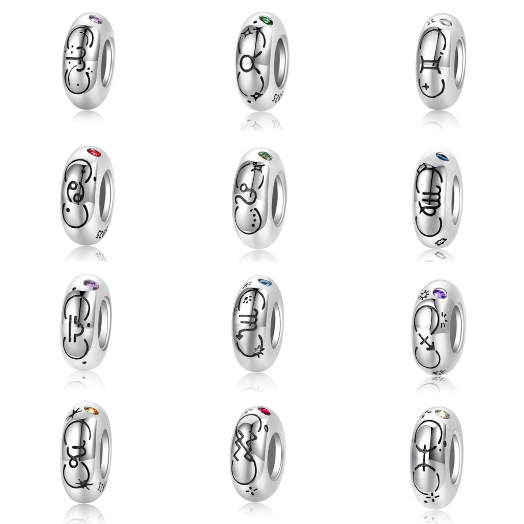 S925 Sterling Silver 12 Constellation Zircon Spacer Beads Pendant