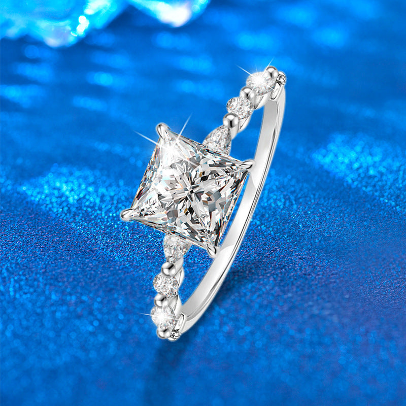  S925 Sterling Silver Square Moissanite Ring